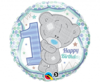 1 Year old boy with a teddy bear «Happy Birthday», round