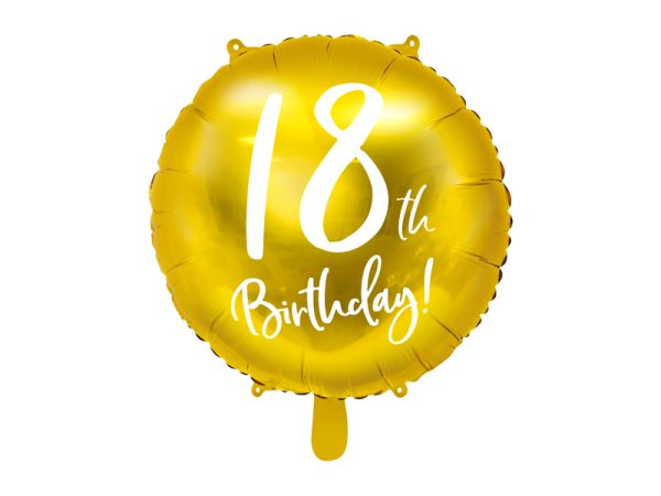 Foil balloon "18 BIRTHDAY" golden, round