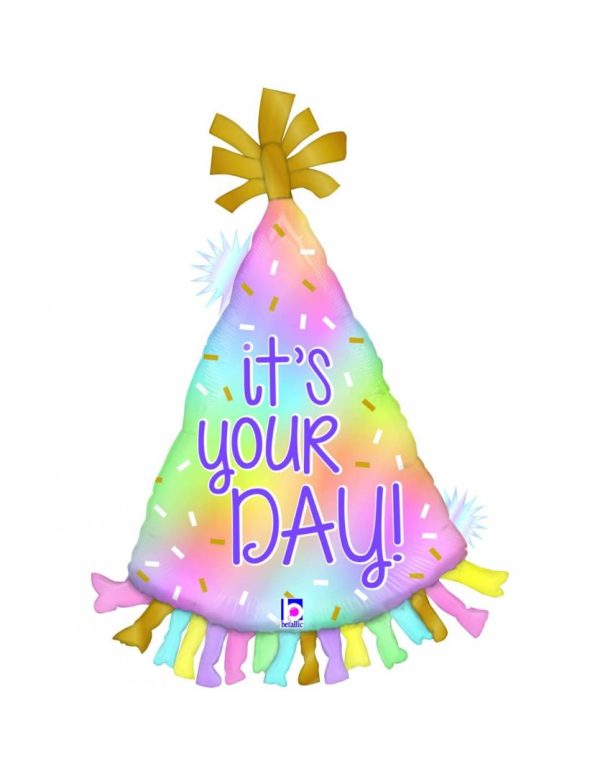 Фольгированный шар праздничный колпак «IT'S YOUR BIRTHDAY», опал