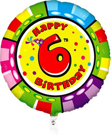 Happy-Birthday-6-ummargune-GR-2146-1WE-P Foil balloon "HAPPY BIRTHDAY 6" round