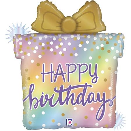 Foil balloon present «HAPPY BIRTHDAY!», opal