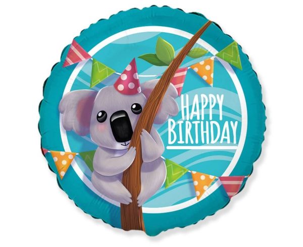 Fooliumist õhupall, koala «Happy Birthday», ümmargune