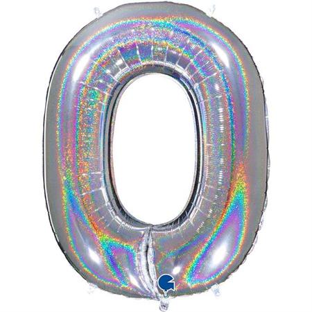 Number-0-hobedane-GR-690GHS-P Foil balloon "NUMBER 0" holo glitter silver