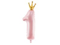 Foil balloon "NUMBER 1" pink, with crown