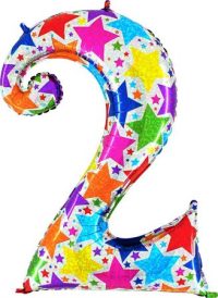 Foil balloon "NUMBER 2" holo glitter stars