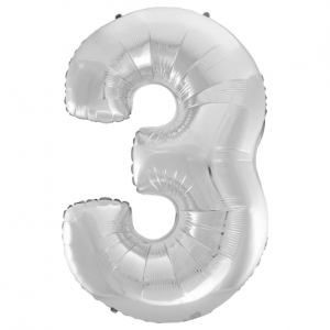 Foil balloon "NUMBER 3" holo glitter silver