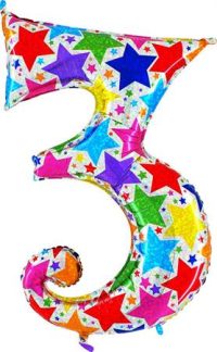 Фольгированный шар "ЦИФРА 3" со звёздами, блестящий