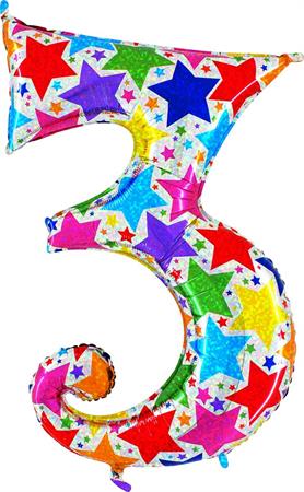 Number-3-tahtedega-GR-85843H-P Foil balloon "NUMBER 3" holo glitter stars