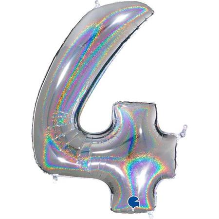 Number-4-hobedane-GR-694GHS-P Foil balloon "NUMBER 4" holo glitter silver
