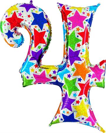 Number-4-tahtedega-GR-85844H-P Foil balloon "NUMBER 4" holo glitter stars