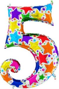 Foil balloon "NUMBER 5" holo glitter stars