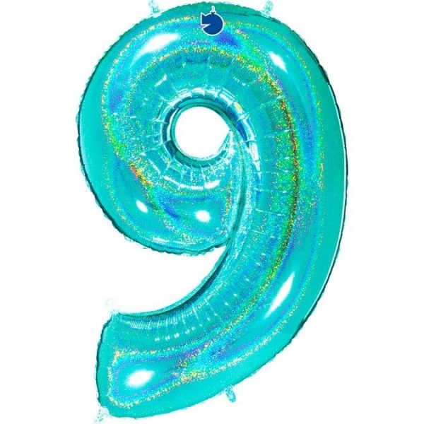 Fooliumist õhupall "NUMBER 9" türkiissinine särav