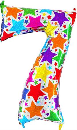 Number-7-tahtedega-GR-85847H-P Foil balloon "NUMBER 7" holo glitter stars