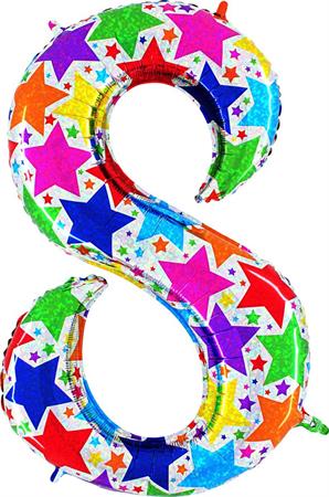 Number-8-tahtedega-GR-85848H-P Foil balloon "NUMBER 8" holo glitter stars