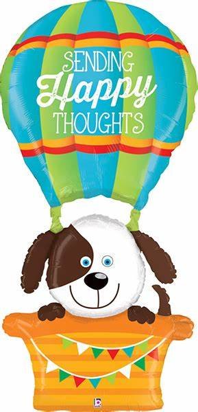 Foil balloon, dog in a basket «SENDING HAPPY THOUGHTS!»