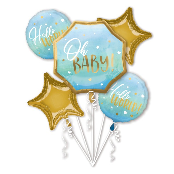 Oh-baby-hello-world-sinine-kuldne Foil balloon "OH BABY,HELLO WORLD" blu-gold