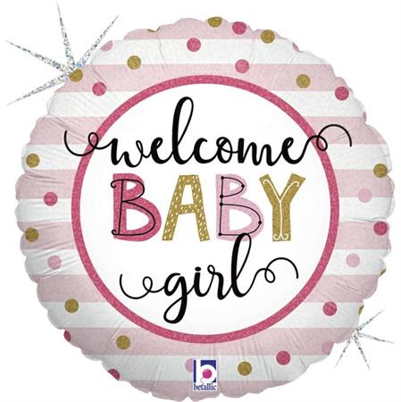 Фольгированный шар "WELCOME BABY GIRL", круглый