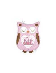 Foil balloon, owl «IT'S A GIRL», holographic