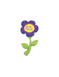 Foil balloon, flower "HAPPY BIRTHDAY", blue