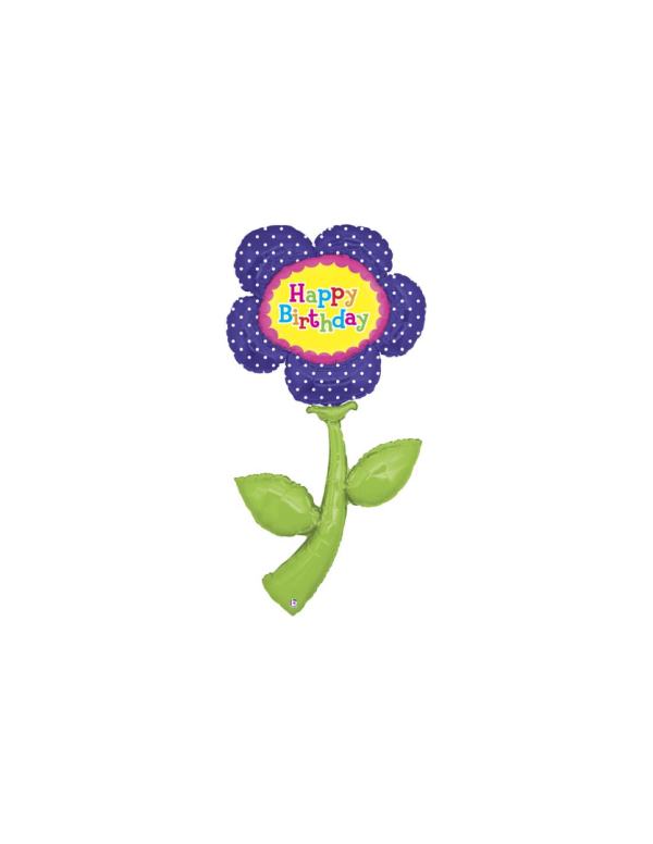 Foil balloon, flower "HAPPY BIRTHDAY", blue