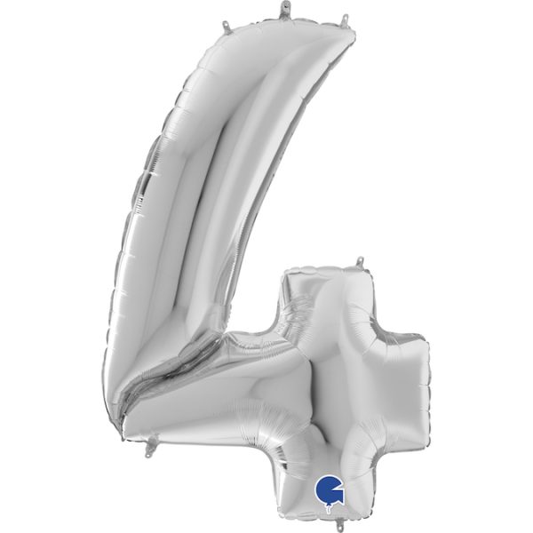 Fooliumist õhupall "NUMBER 4" hõbe suur