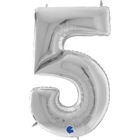 Foil balloon "NUMBER 5" silver, large