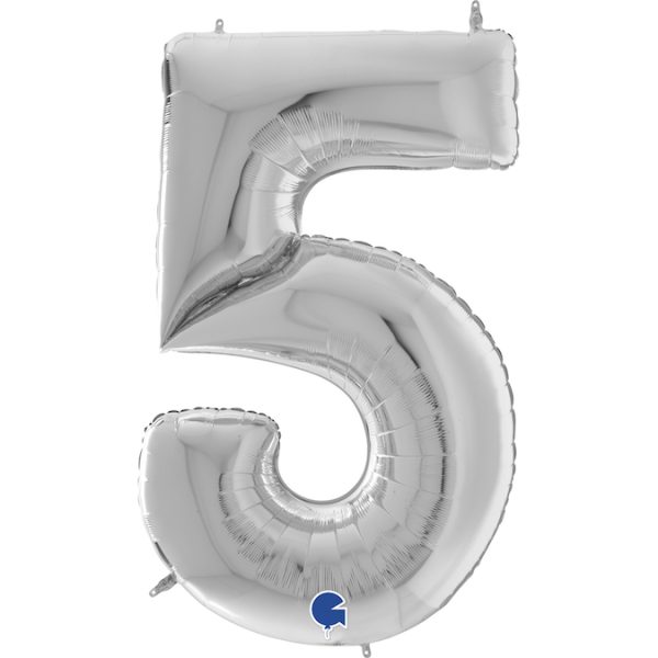 Foil balloon "NUMBER 5" silver, large