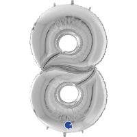 Foil balloon "NUMBER 8" silver, large