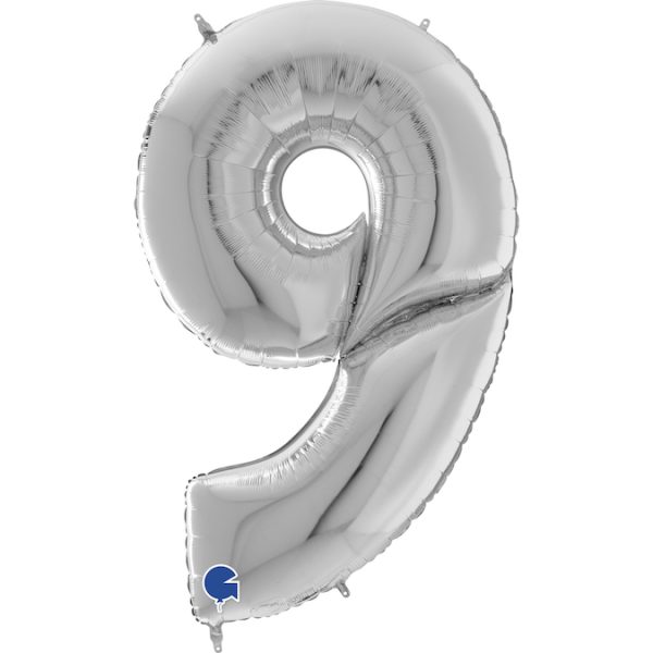 number-9-suur Foil balloon "NUMBER 9" silver, large