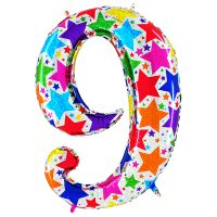 Foil balloon "NUMBER 9" holo glitter rainbow