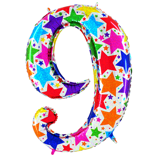Foil balloon "NUMBER 9" holo glitter rainbow