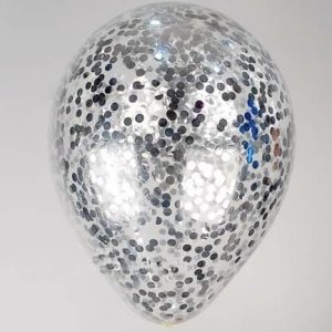 Läbipaistev konfettidega "hõbedane puru"